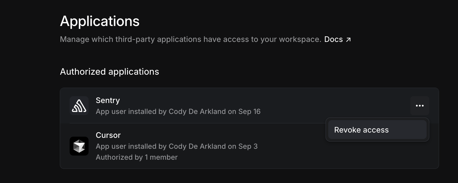 Revoke Access to Sentry from Linear applications