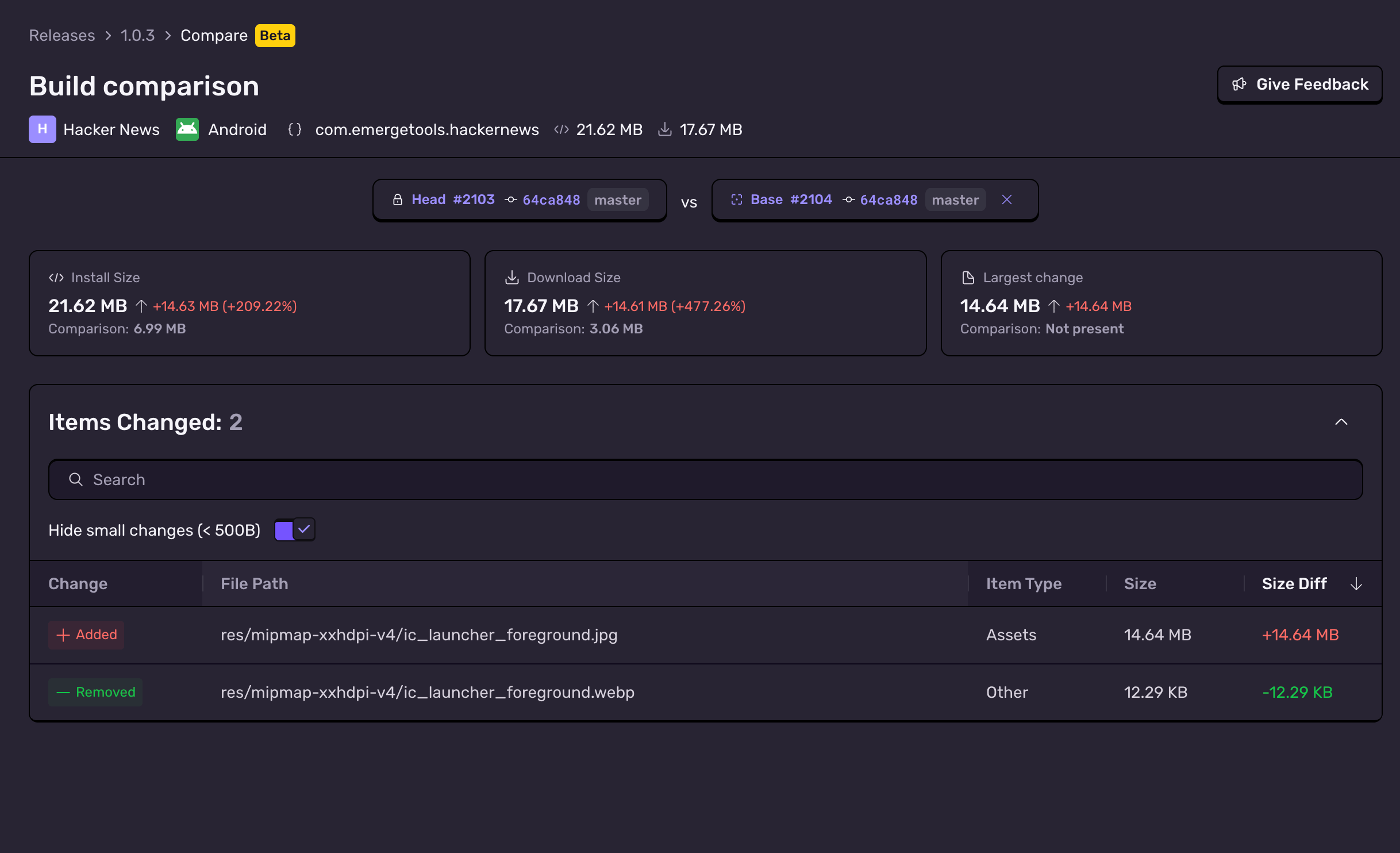 Build comparison - Table Diff