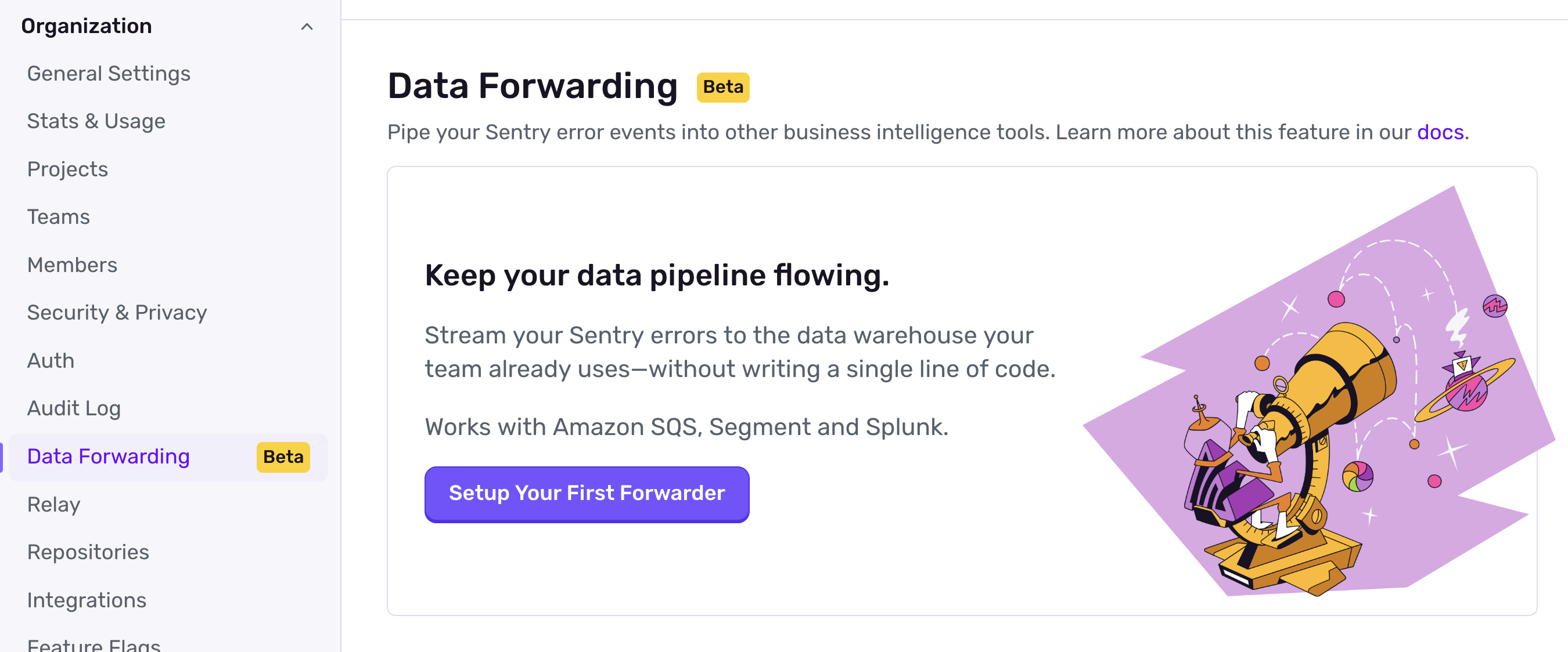 Data forwarding landing page