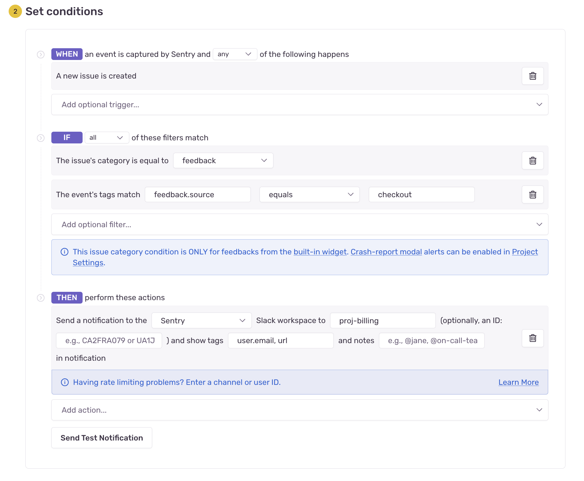 Feedback alert conditions