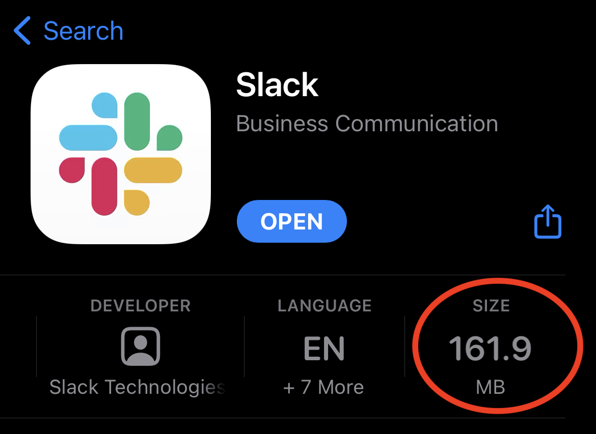 Install size shown in App Store