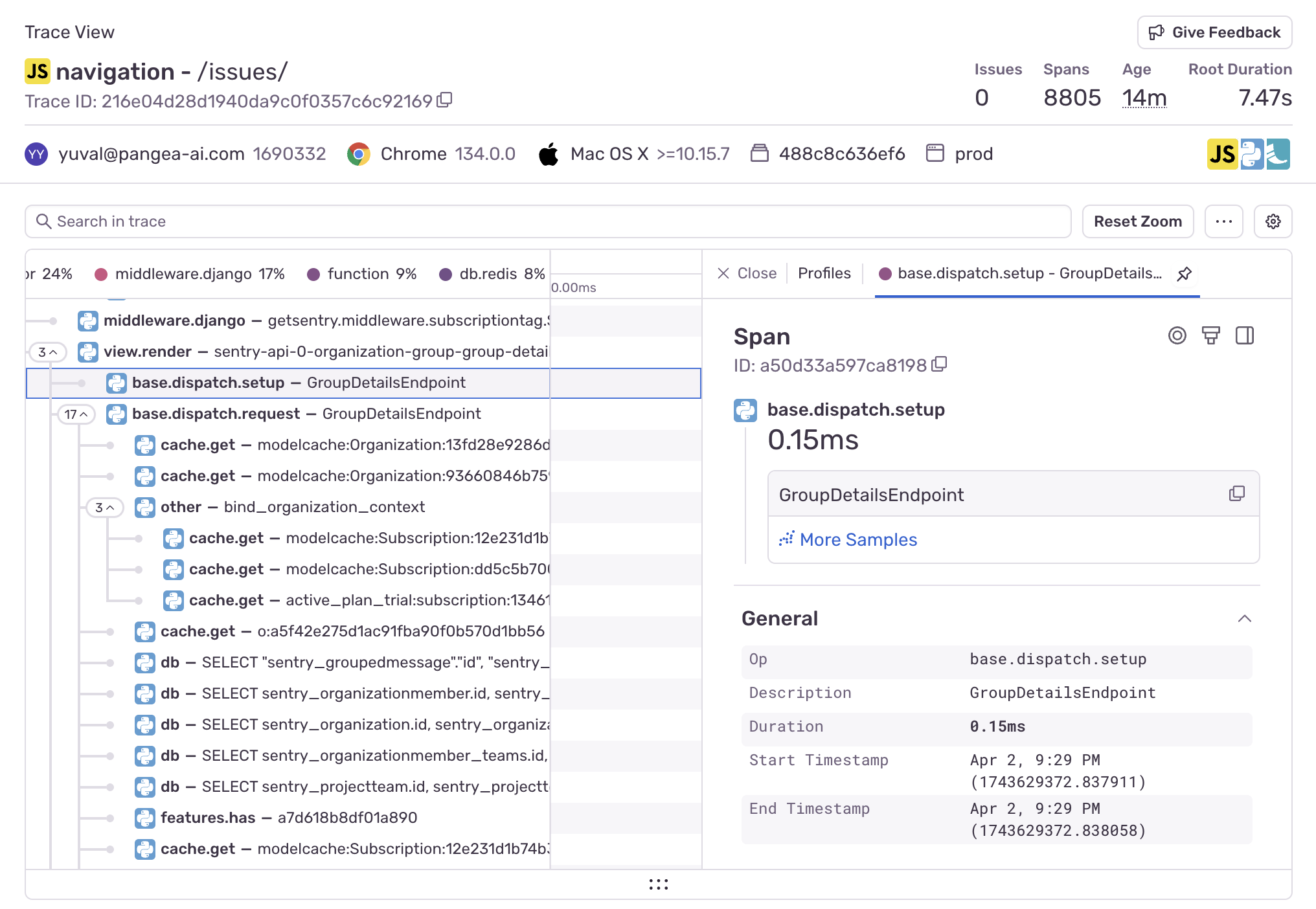 Spans in the Trace View